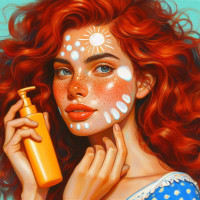 male mir ein portraet einer person mit roten haaren und viel sonnencreme im gesicht.